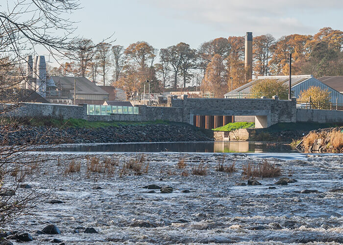View up river of Water of Leith Flood Prevention project Almondbank.