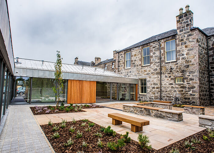 Kingussie Courthouse court-yard looking towards rear of courthouse building.
